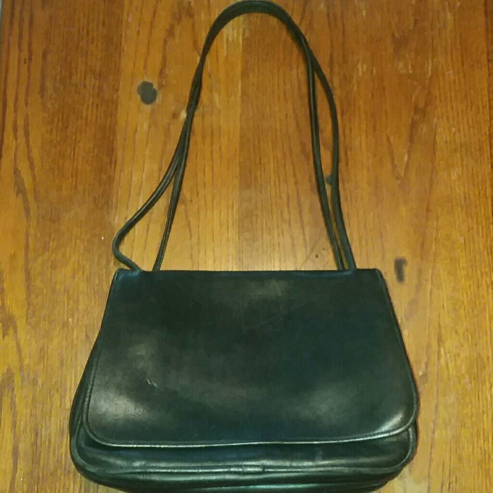 Black leather handbag